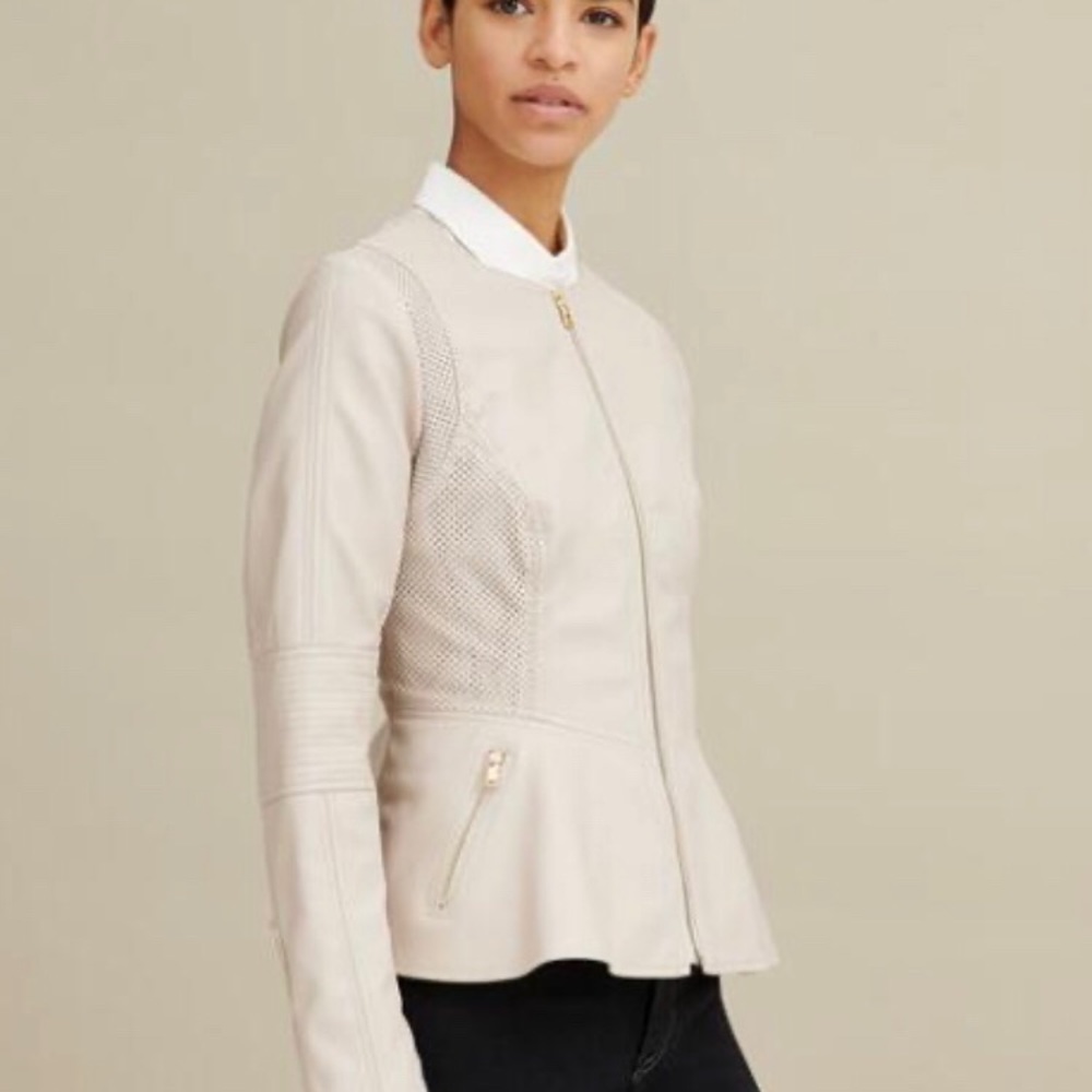 DESIGNER BRAND Peplum Faux-Leather Jacket